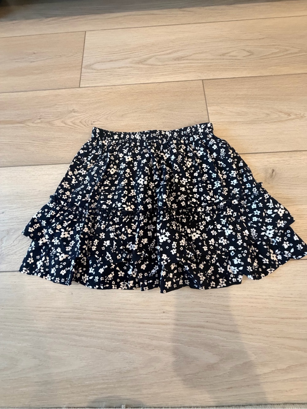 Girls' Black Floral Tiered Ruffle Skirt